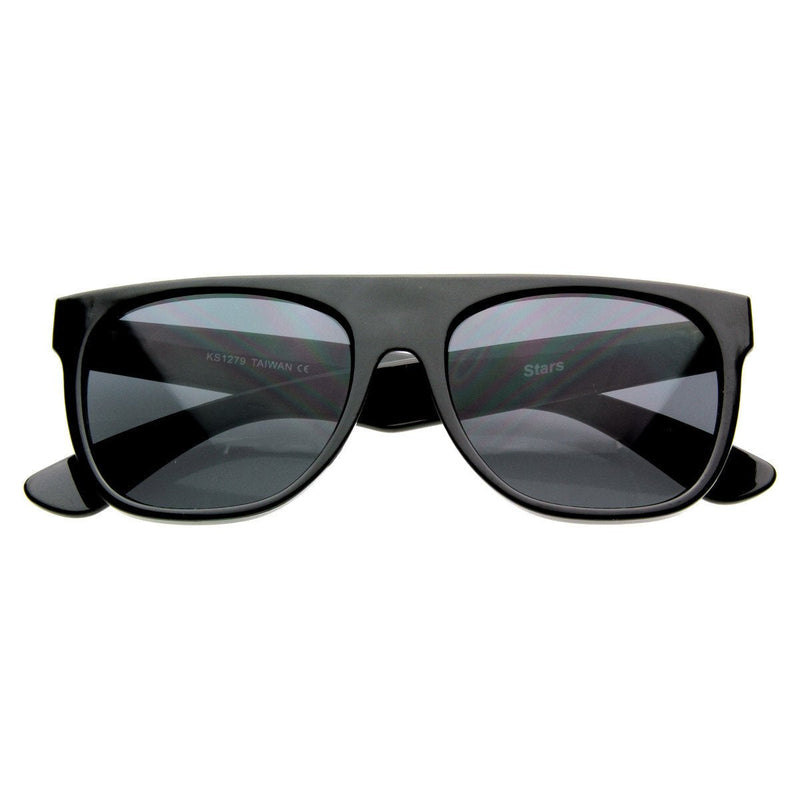zeroUV Hipster Super Flat Top Retro Horned Rim Sunglasses 8066 Sunglasses White Smoke Shiny Black