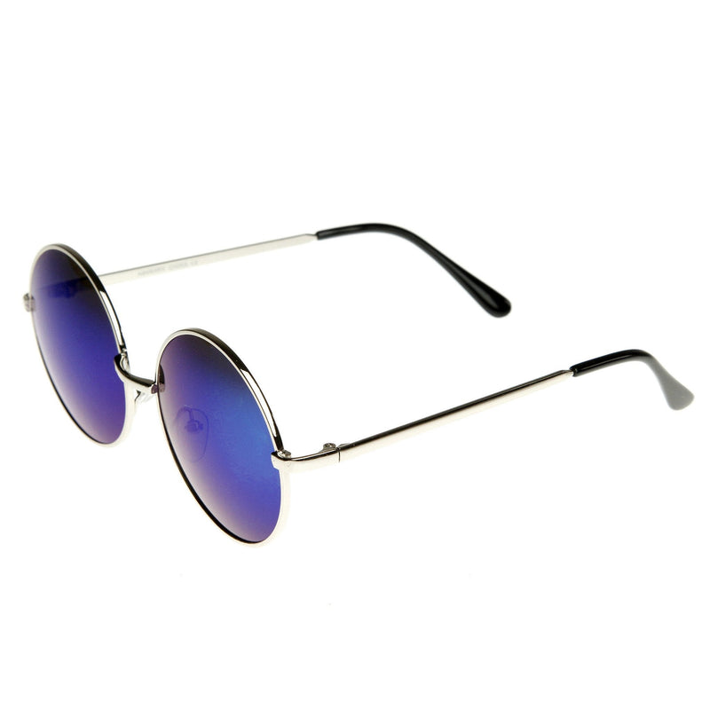 zeroUV Retro Flash Color Mirror Lens Round Metal Sunglasses 9203 Sunglasses White Smoke Silver Ice,Gold Purple,Gold Midnight,Gold Fire,Silver Violet,Gold Ice