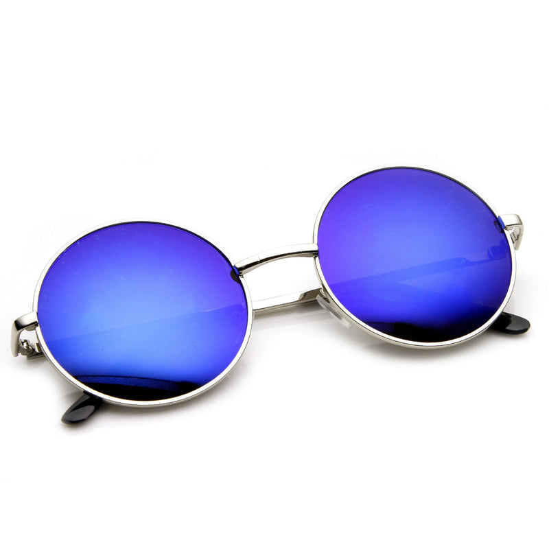 zeroUV Retro Flash Color Mirror Lens Round Metal Sunglasses 9203 Sunglasses White Smoke Silver Ice,Gold Purple,Gold Midnight,Gold Fire,Silver Violet,Gold Ice
