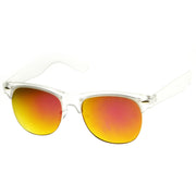zeroUV New Flash Mirrored Lens Horned Rim Half Frame Sunglasses 8927 Sunglasses White Smoke Clear Fire