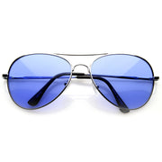 zeroUV Retro Metal Color Tinted Lens Aviator Sunglasses 8405 59mm Sunglasses White Smoke Blue