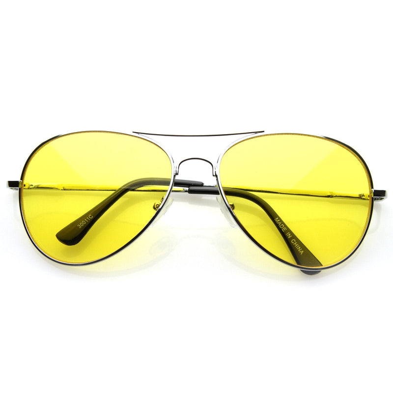 zeroUV Retro Metal Color Tinted Lens Aviator Sunglasses 8405 59mm Sunglasses White Smoke Yellow
