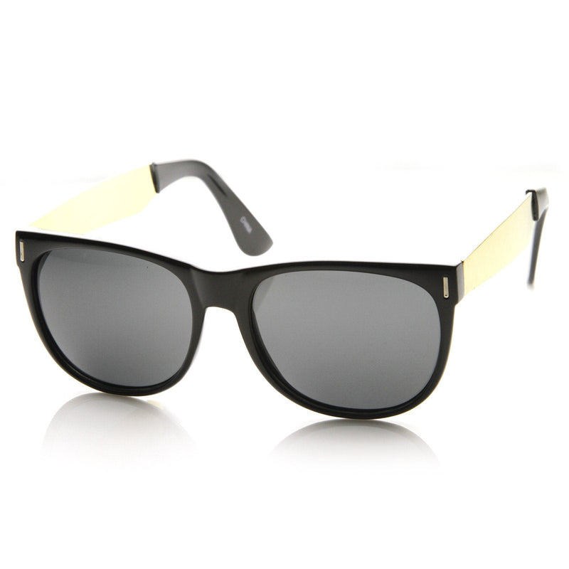 zeroUV Trendy Indie Hipster Super Retro Metal Arm Horned Rim Sunglasses 8687 Sunglasses White Smoke Shiny Black Gold Smoke