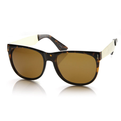 zeroUV Trendy Indie Hipster Super Retro Metal Arm Horned Rim Sunglasses 8687 Sunglasses White Smoke Tortoise Amber