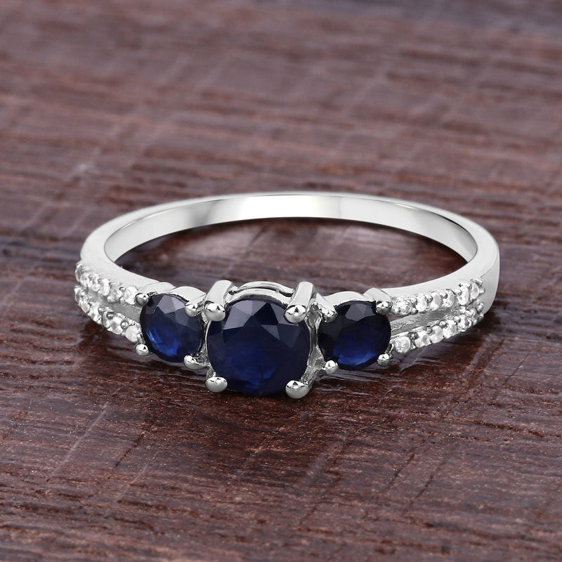 Bids.com 1.08 Carat Genuine Blue Sapphire and White Diamond 14K White Gold Ring Rings Dim Gray size 7.00,size 5.00,size 6.00,size 8.00,size 9.00