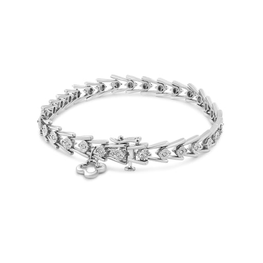 Bids.com .925 Sterling Silver Diamond Miracle-Set Double Swoosh Milgrain Style Tennis Bracelet (1/2 cttw, I-J Color, I3 Clarity) - Size 7.75" Bracelets White Smoke White.Sterling Silver / 7.75