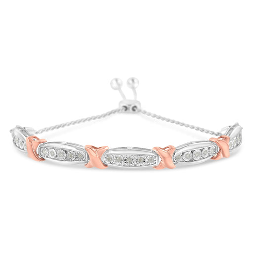 Bids.com .925 Sterling Silver 1/4 Cttw Round-Cut Diamond X & Tapered Bar Miracle-Set Bolo Bracelet (I-J Color, I3 Clarity) - Two Tone Rose Gold & Silver Bracelets White Smoke WhiteRose.Sterling Silver / 7