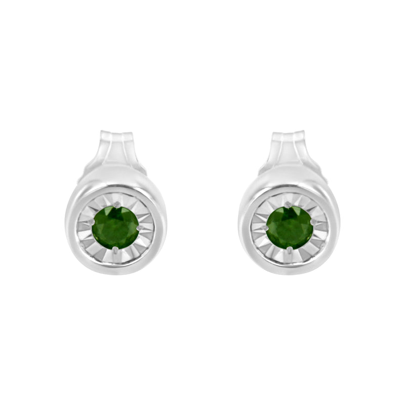 Bids.com .925 Sterling Silver 1/5 Cttw Round Brilliant-Cut Green Diamond Miracle-Set Stud Earrings (Fancy Color-Enhanced, I1-I2 Clarity) Earrings White Smoke White.Sterling Silver / 0.2