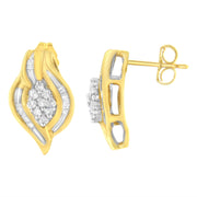 Bids.com 10K Yellow Gold 1/3 cttw Round-Cut Diamond Cluster and Swirl Stud Earrings (J-K Clarity, I2-I3 Color) Earrings White Smoke Yellow.Gold / 0.33