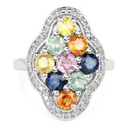 Bids.com 2.63 Carat Genuine Multi Sapphire .925 Sterling Silver Ring Rings White Smoke size 7.00,size 5.00,size 6.00,size 8.00,size 9.00