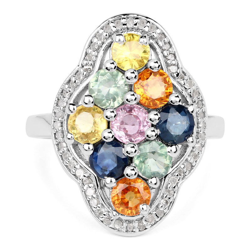 Bids.com 2.63 Carat Genuine Multi Sapphire .925 Sterling Silver Ring Rings White Smoke size 7.00,size 5.00,size 6.00,size 8.00,size 9.00