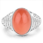 Bids.com 6.00 Carat Genuine Peach Moonstone .925 Sterling Silver Ring Rings White Smoke size 7.00,size 8.00,size 9.00,size 6.00
