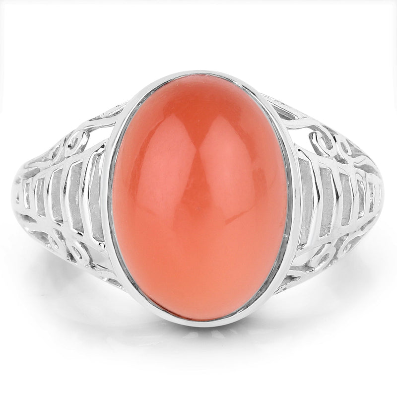 Bids.com 6.00 Carat Genuine Peach Moonstone .925 Sterling Silver Ring Rings White Smoke size 7.00,size 8.00,size 9.00,size 6.00