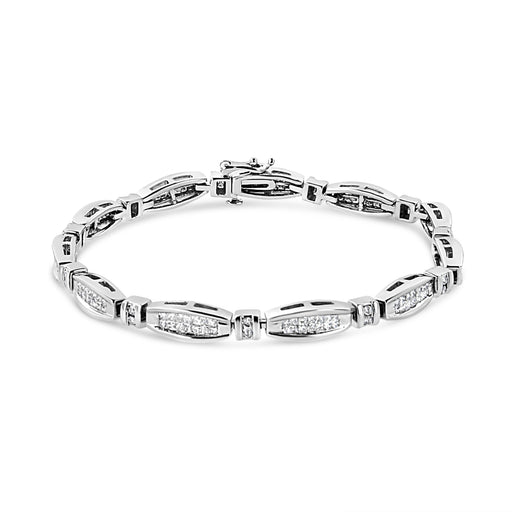 Bids.com 14K White Gold 2.0 Cttw Princess and Round Diamond Bar and Link Bracelet (I-J Color, I1-I2 Clarity) - 7.25" Inches Bracelets White Smoke White.Gold / 7.25