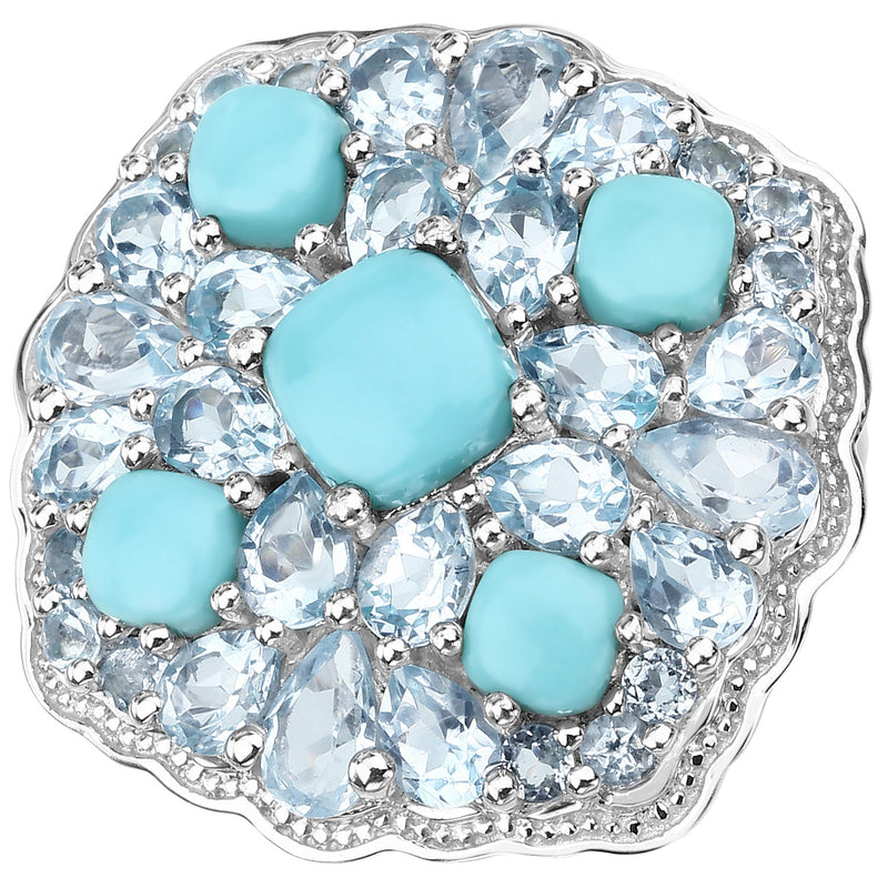 Bids.com 6.18 Carat Genuine Turquoise and Blue Topaz .925 Sterling Silver Ring Rings White Smoke size 5.00,size 6.00,size 7.00,size 8.00,size 9.00,size 10.00,size 11.00