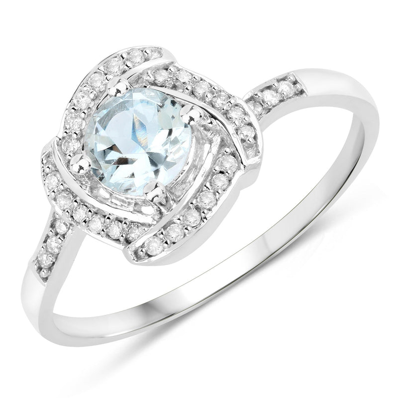 Bids.com 0.46 Carat Genuine Aquamarine and White Diamond 14K White Gold Ring Rings White Smoke size 7.00,size 5.00,size 6.00,size 8.00,size 9.00