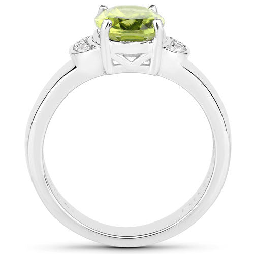 Bids.com 1.76 Carat Genuine Peridot and White Zircon .925 Sterling Silver Ring Rings White Smoke size 6.00,size 7.00,size 8.00,size 5.00,size 9.00