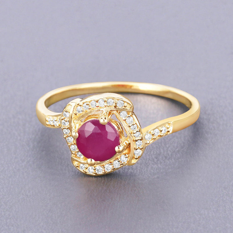 Bids.com 0.63 Carat Genuine Ruby and White Diamond 14K Yellow Gold Ring Rings Dark Gray size 5.00,size 6.00,size 7.00,size 8.00,size 9.00