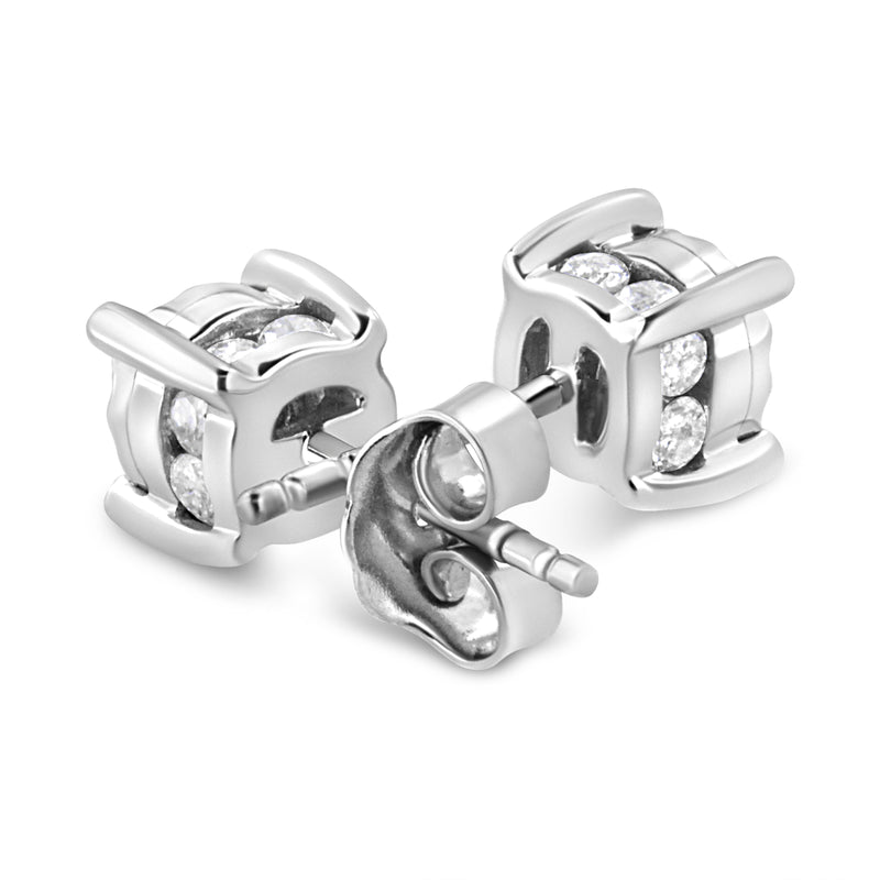 Bids.com .925 Sterling Silver 1.0 Cttw Round Brilliant-Cut Diamond Miracle-Set Solitaire Stud Earrings (H-I Color, I2-I3 Clarity) Earrings White Smoke White.Sterling Silver / 1.02