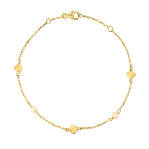 Bids.com 14k Yellow Gold Pearl Clover Bracelet Bracelets White Smoke 7 / Yellow Gold