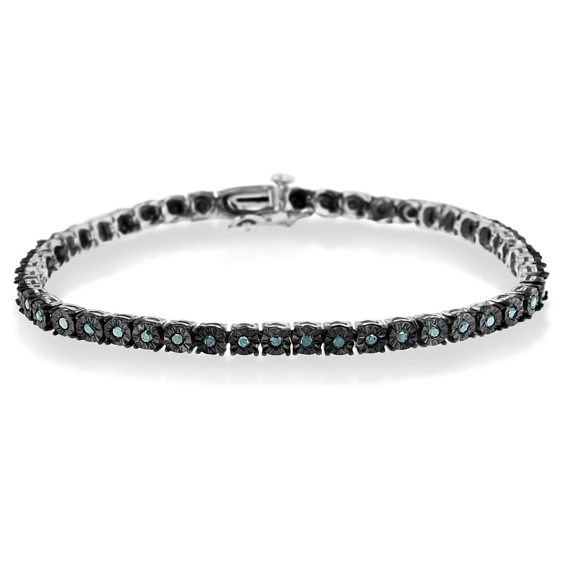 Bids.com Black Rhodium Plated .925 Sterling Silver 1.0 Cttw Diamond Miracle Tennis Bracelet (Enhanced Blue Color, I3 Clarity) - 7" Bracelets White Smoke White.Sterling Silver / 7