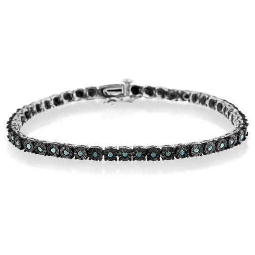 Bids.com Black Rhodium Plated .925 Sterling Silver 1.0 Cttw Diamond Miracle Tennis Bracelet (Enhanced Blue Color, I3 Clarity) - 7" Bracelets White Smoke White.Sterling Silver / 7