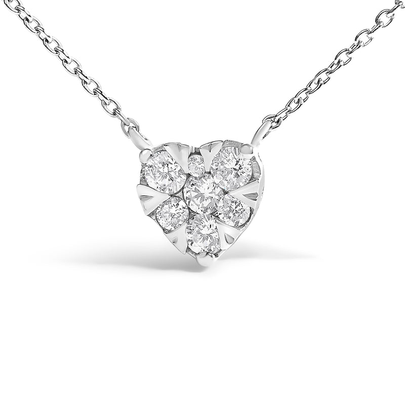 Bids.com 14K White Gold 1/4 Cttw Diamond Composite Heart Pendant Necklace - 18" Inches Necklaces White Smoke White.Gold / 18