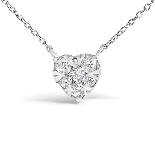 Bids.com 14K White Gold 1/4 Cttw Diamond Composite Heart Pendant Necklace - 18" Inches Necklaces White Smoke White.Gold / 18