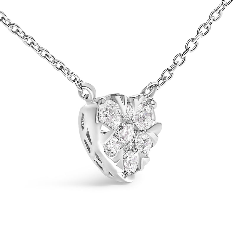 Bids.com 14K White Gold 1/4 Cttw Diamond Composite Heart Pendant Necklace - 18" Inches Necklaces White Smoke White.Gold / 18