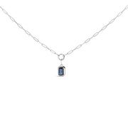 Bids.com 10K White Gold Emerald Cut 6x4 MM Blue Sapphire Solitaire Pendant Necklace - 18 inch Necklaces White Smoke White.Gold / 18