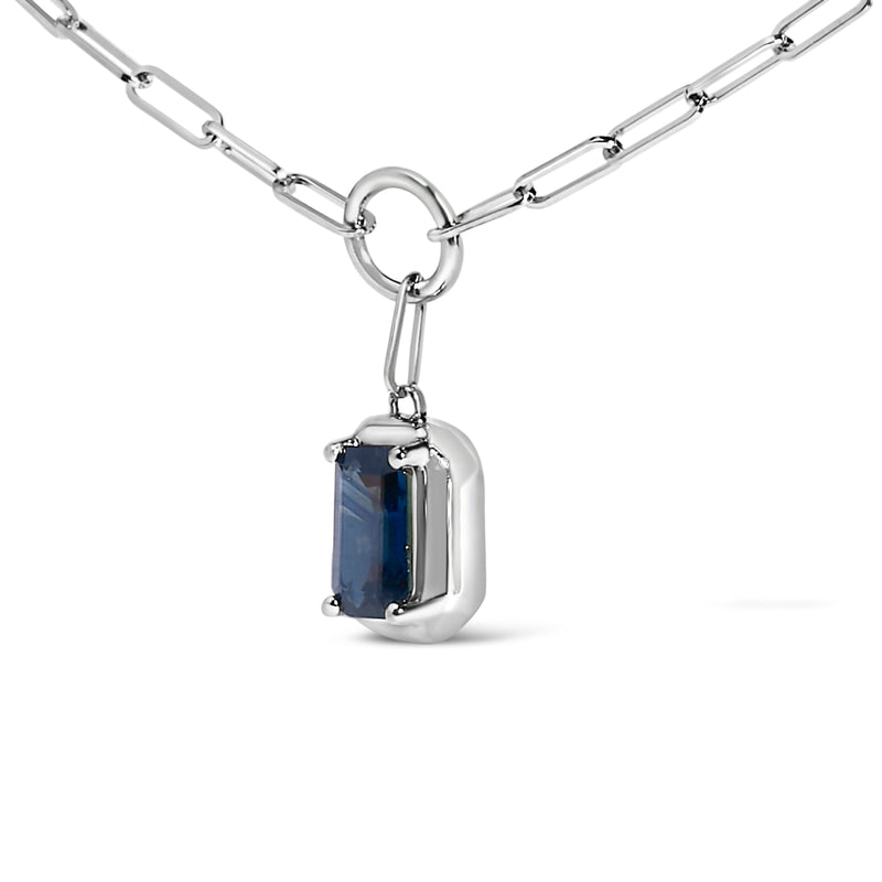 Bids.com 10K White Gold Emerald Cut 6x4 MM Blue Sapphire Solitaire Pendant Necklace - 18 inch Necklaces White Smoke White.Gold / 18
