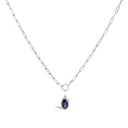Bids.com 10K White Gold 6x4 mm Oval Blue Sapphire Solitaire Paperclip Pendant Necklace - 18" Inches Necklaces White Smoke White.Gold / 18