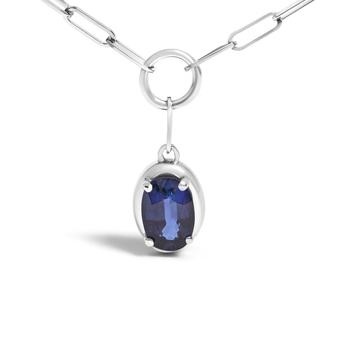 Bids.com 10K White Gold 6x4 mm Oval Blue Sapphire Solitaire Paperclip Pendant Necklace - 18" Inches Necklaces White Smoke White.Gold / 18