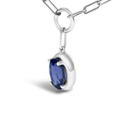 Bids.com 10K White Gold 6x4 mm Oval Blue Sapphire Solitaire Paperclip Pendant Necklace - 18" Inches Necklaces White Smoke White.Gold / 18