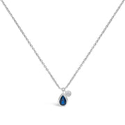 Bids.com 14K White Gold 6x4mm Pear Blue Sapphire and Diamond Accent Charm Pendant Necklace - 18" Inches Necklaces White Smoke White.Gold / 18