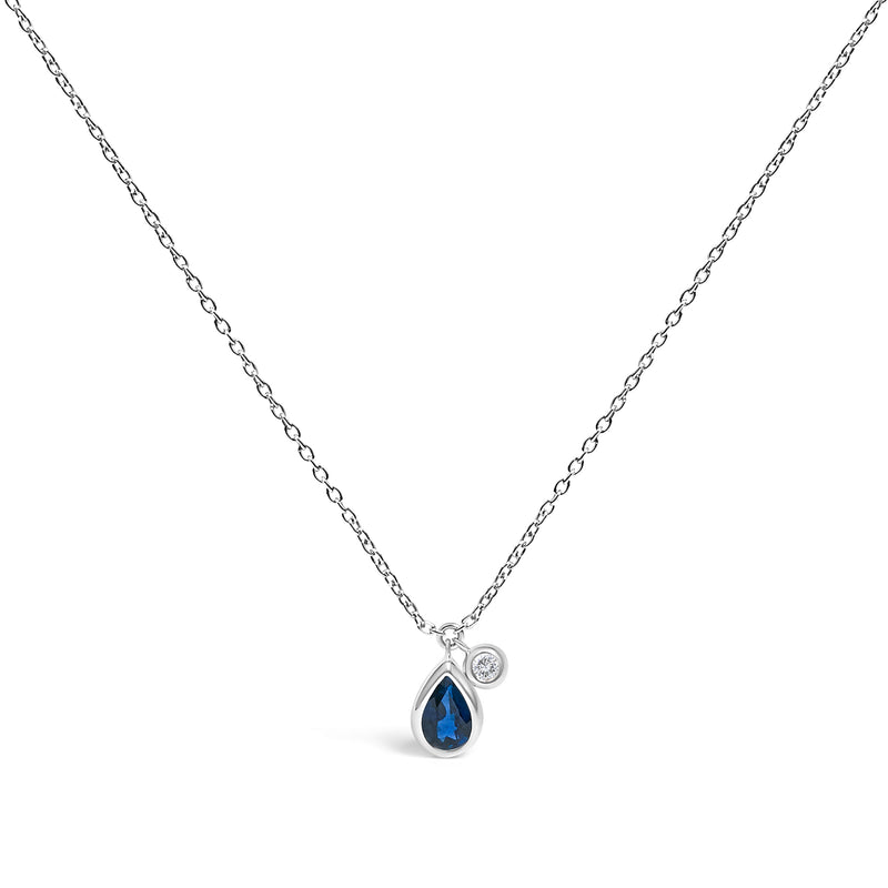 Bids.com 14K White Gold 6x4mm Pear Blue Sapphire and Diamond Accent Charm Pendant Necklace - 18" Inches Necklaces White Smoke White.Gold / 18