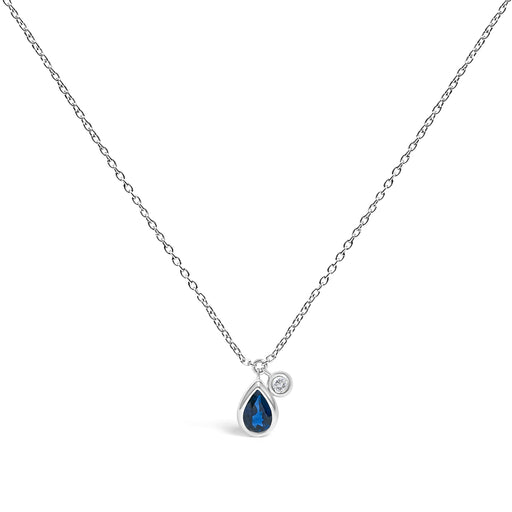 Bids.com 14K White Gold 6x4mm Pear Blue Sapphire and Diamond Accent Charm Pendant Necklace - 18" Inches Necklaces White Smoke White.Gold / 18