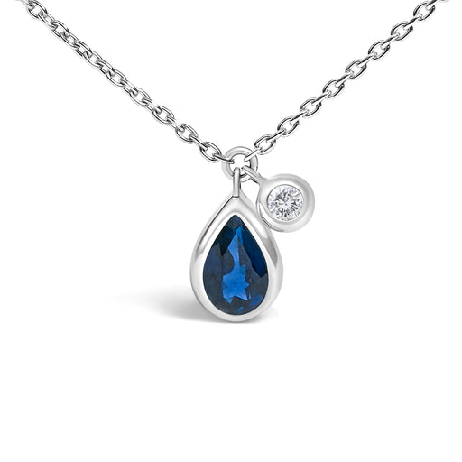 Bids.com 14K White Gold 6x4mm Pear Blue Sapphire and Diamond Accent Charm Pendant Necklace - 18" Inches Necklaces White Smoke White.Gold / 18