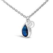 Bids.com 14K White Gold 6x4mm Pear Blue Sapphire and Diamond Accent Charm Pendant Necklace - 18" Inches Necklaces White Smoke White.Gold / 18