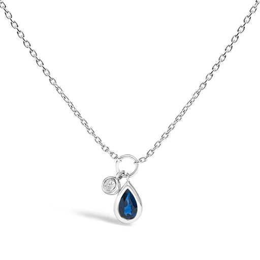 Bids.com 10K White Gold 6x4 mm Pear Blue Sapphire and Diamond  Accent Charm Pendant Necklace - 18" Inches Necklaces White Smoke White.Gold / 18