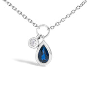 Bids.com 10K White Gold 6x4 mm Pear Blue Sapphire and Diamond  Accent Charm Pendant Necklace - 18" Inches Necklaces White Smoke White.Gold / 18