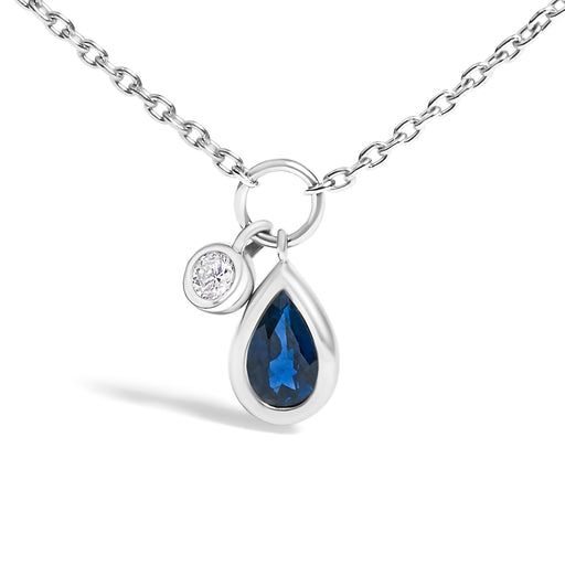 Bids.com 10K White Gold 6x4 mm Pear Blue Sapphire and Diamond  Accent Charm Pendant Necklace - 18" Inches Necklaces White Smoke White.Gold / 18