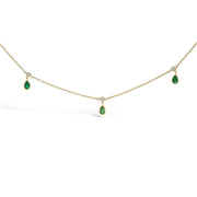 Bids.com 10K Yellow Gold Dangling 5x3 mm Green Emerald and Diamond Station Necklace - 18" Inches Necklaces White Smoke Yellow.Gold / 18