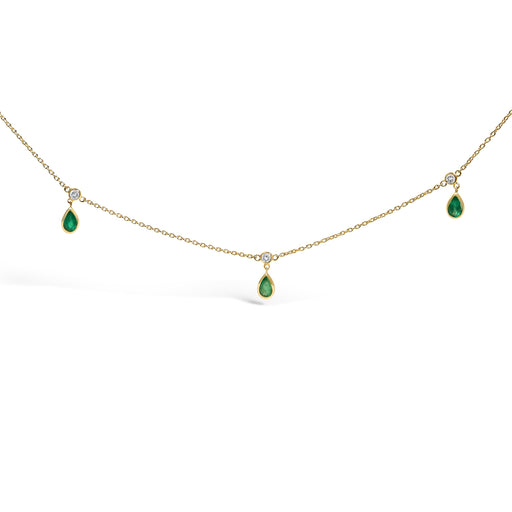 Bids.com 10K Yellow Gold Dangling 5x3 mm Green Emerald and Diamond Station Necklace - 18" Inches Necklaces White Smoke Yellow.Gold / 18