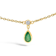Bids.com 10K Yellow Gold Dangling 5x3 mm Green Emerald and Diamond Station Necklace - 18" Inches Necklaces White Smoke Yellow.Gold / 18