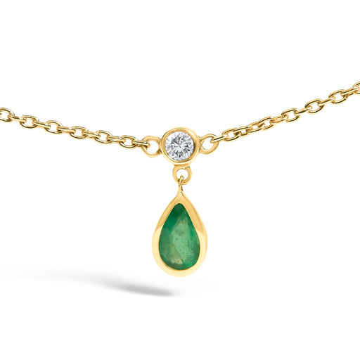 Bids.com 10K Yellow Gold Dangling 5x3 mm Green Emerald and Diamond Station Necklace - 18" Inches Necklaces White Smoke Yellow.Gold / 18