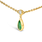 Bids.com 10K Yellow Gold Dangling 5x3 mm Green Emerald and Diamond Station Necklace - 18" Inches Necklaces White Smoke Yellow.Gold / 18