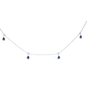 Bids.com 10K White Gold Dangling 5x3 mm Pear Blue Sapphire and Diamond Station Necklace - 18" Inches Necklaces White Smoke White.Gold / 18