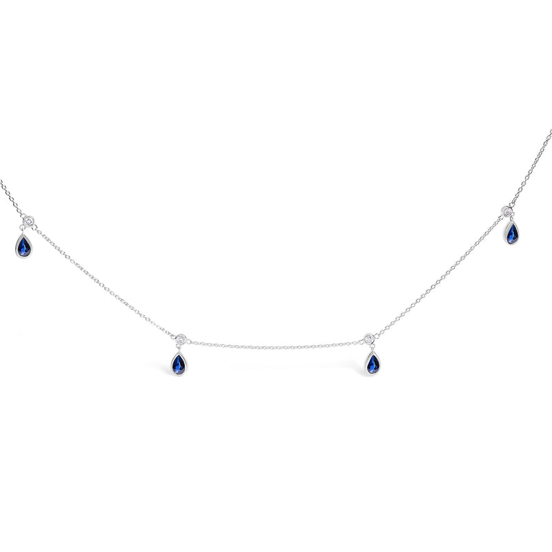Bids.com 10K White Gold Dangling 5x3 mm Pear Blue Sapphire and Diamond Station Necklace - 18" Inches Necklaces White Smoke White.Gold / 18