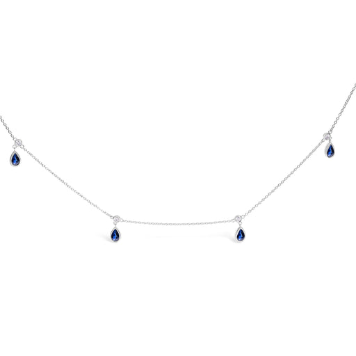 Bids.com 10K White Gold Dangling 5x3 mm Pear Blue Sapphire and Diamond Station Necklace - 18" Inches Necklaces White Smoke White.Gold / 18
